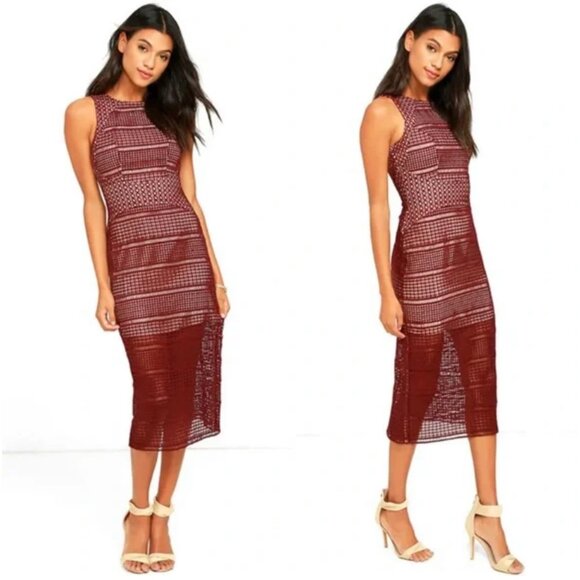 Keepsake Sweet Nothing Burgundy Lace Midi Dress Small - Picture 1 of 8